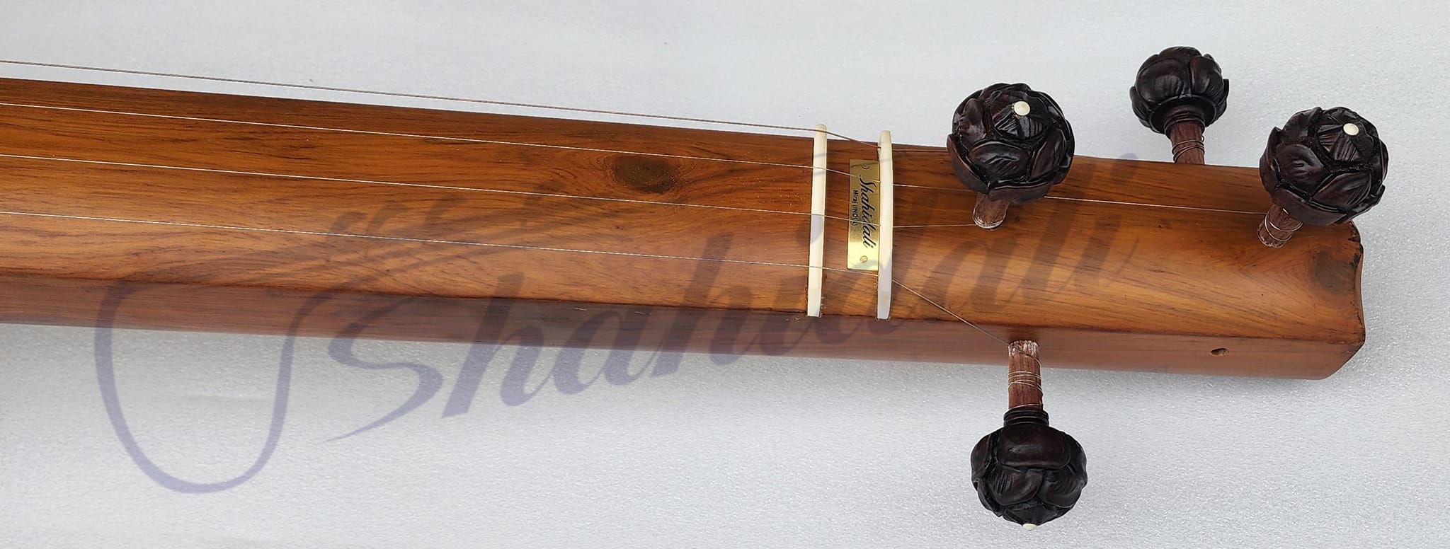 Shahidali — signature on a concert tanpura neck